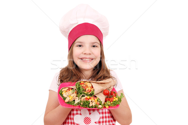 Happy little girl cook with burritos fast food Stock photo © goce