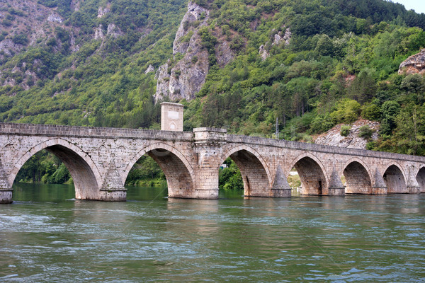 old stone bridge on Drina river Visegrad Bosnia Stock photo © goce