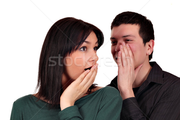 Guy Mädchen überraschend News Frau glücklich Stock foto © goce