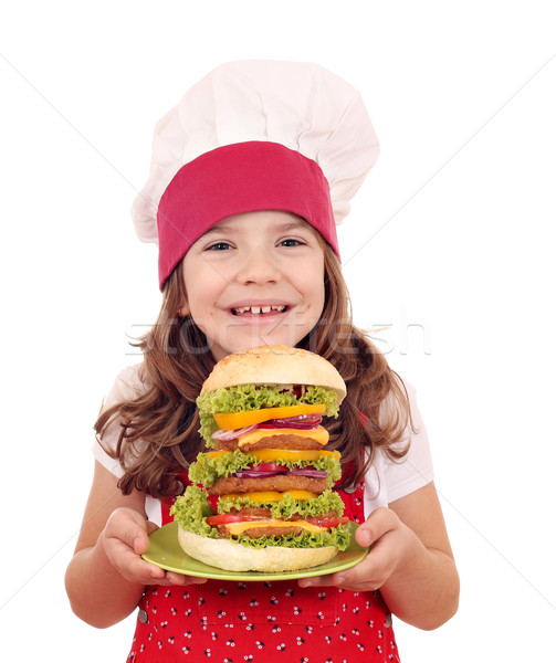 Stock fotó: Boldog · kislány · szakács · hamburger · étel · gyermek