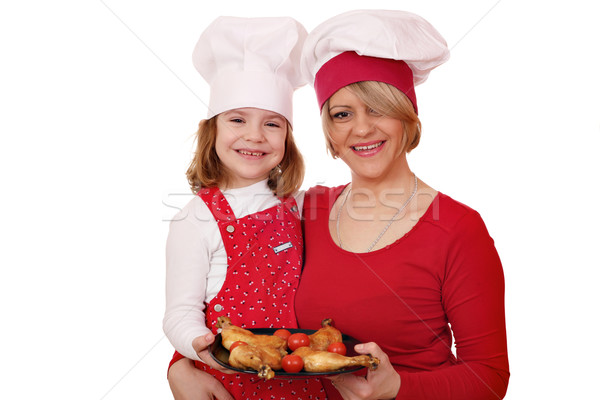mother and daughter cook with chicken drumstick Stock photo © goce
