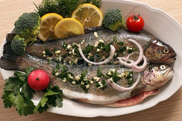 Ruw forel vis salade diner tomaat Stockfoto © goce