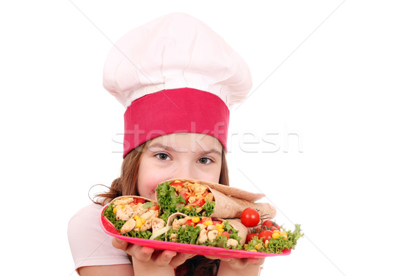 Happy little girl cook with burritos Stock photo © goce