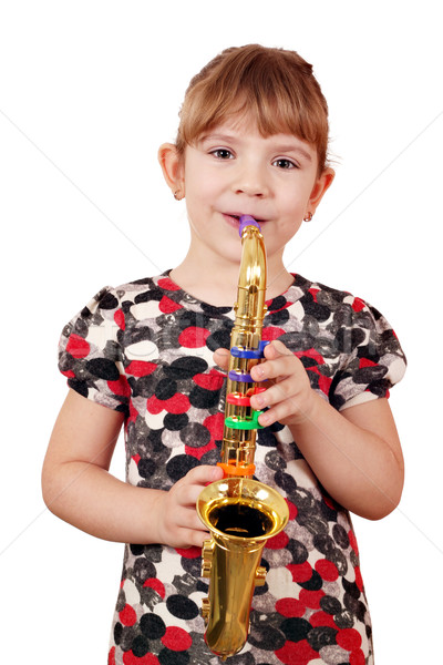 Gelukkig meisje spelen saxofoon muziek kind Stockfoto © goce