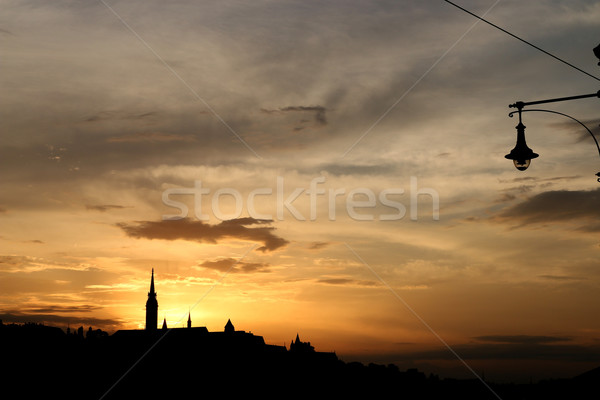 закат рыбак Будапешт небе здании Сток-фото © goce