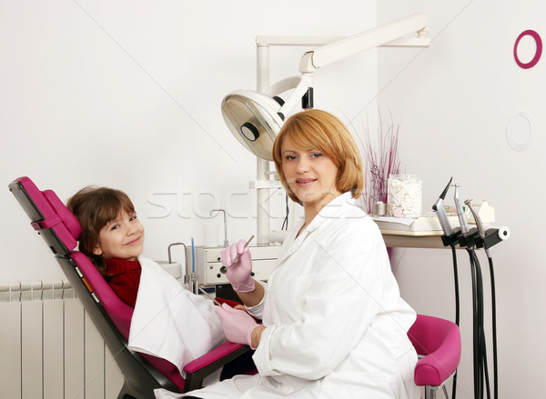 dentist and little girl in dentist office Stock photo © goce