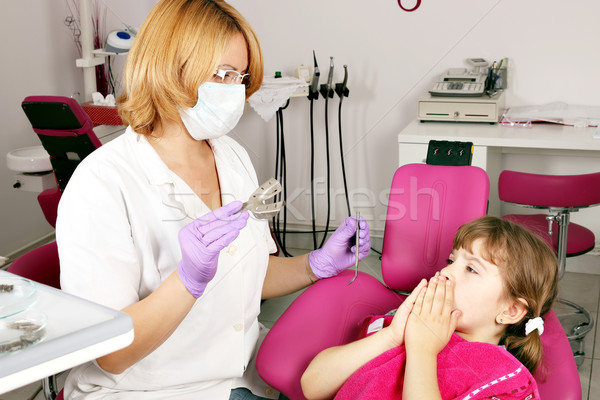 Kislány félő fogorvos iroda orvosi gyermek Stock fotó © goce
