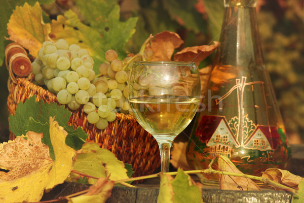 Stock foto: Weißwein · Trauben · Herbstsaison · Blatt · Glas · grünen