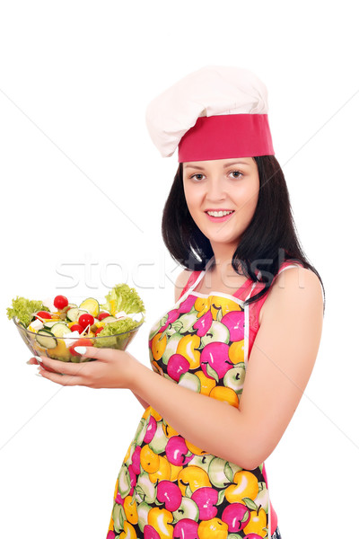 Hermosa niña cocinar plato ensalada mujer Foto stock © goce