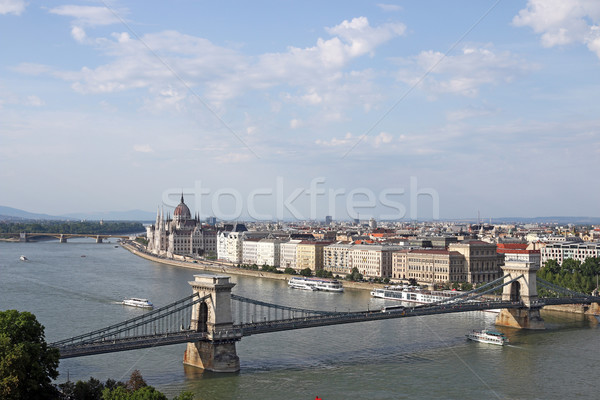 Chain bridge on Danube river Budapest cityscape Hungary Stock photo © goce