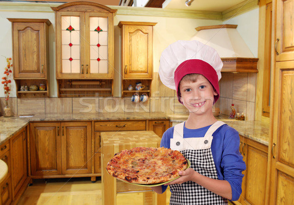 Stok fotoğraf: şef · pizza · mutfak · çocuk · erkek