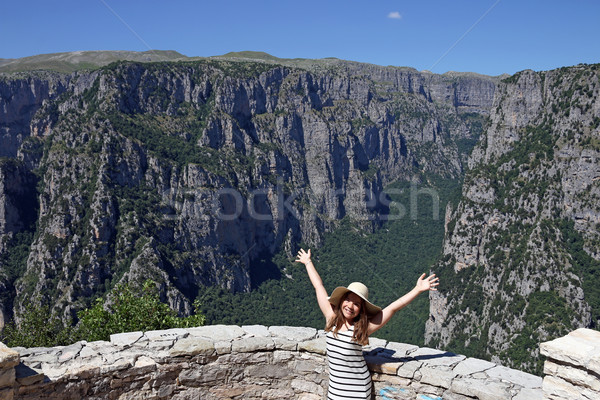 happy little girl with hands up on Vikos gorge Zagoria Greece Stock photo © goce