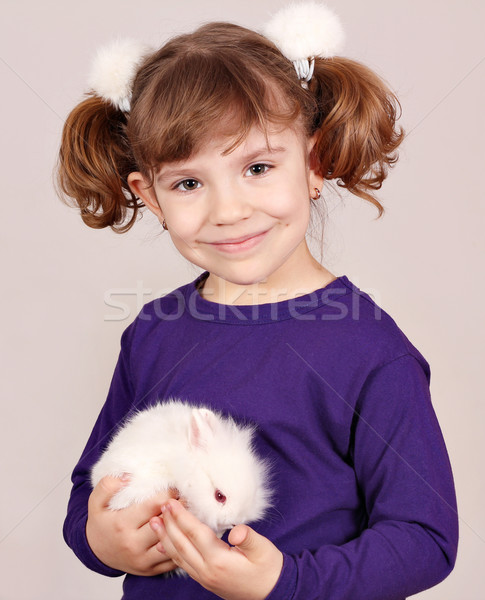 [[stock_photo]]: Petite · fille · cute · nain · lapin · fille