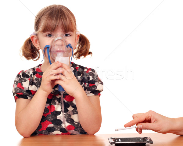 Fumer maladie enfants fille enfant masque Photo stock © goce