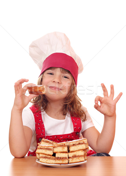Zdjęcia stock: Dziewczynka · gotować · znak · ręką · jabłko · ciasta