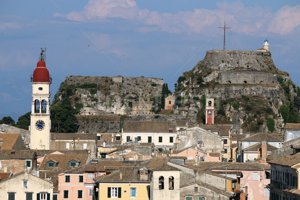 St. Spiridon church and old fortress Corfu town Stock photo © goce