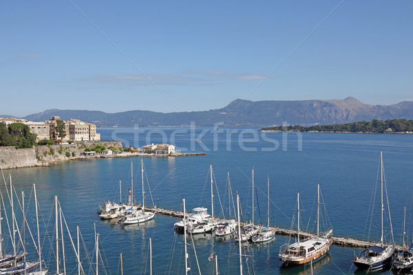 Corfu town port with yachts and sailboats Stock photo © goce