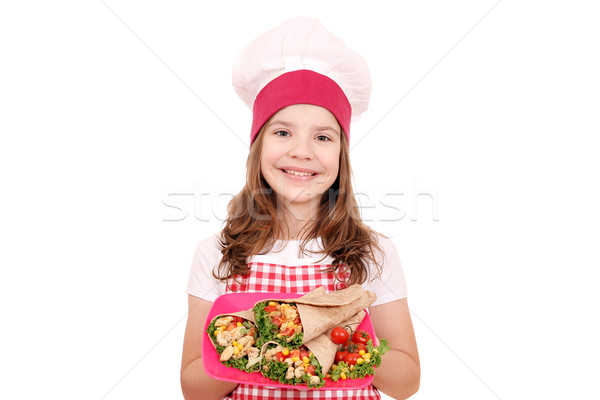 Happy little girl cook with burritos Stock photo © goce