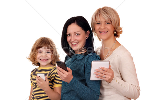 Trzy pokolenie dziewczynka kobieta tabletka Zdjęcia stock © goce