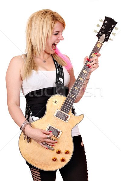 Nina grito jugar guitarra eléctrica mujer belleza Foto stock © goce