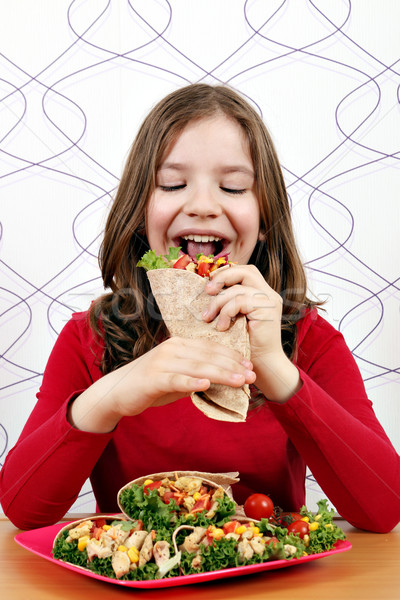 little girl eat burritos fast food Stock photo © goce