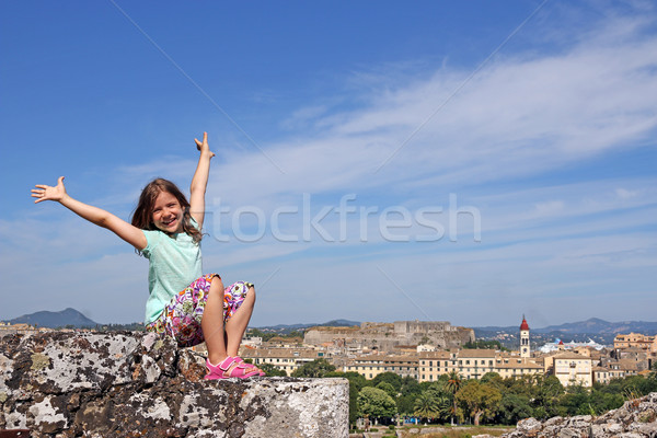 Happy little girl on vacation Corfu town Greece Stock photo © goce
