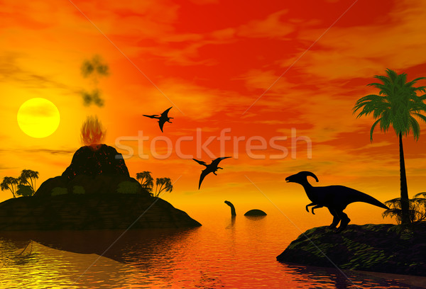 sunset of dinosaur world Stock photo © goce