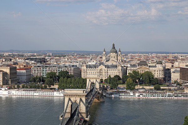 Budapest cityscape Chain bridge and Saint Stephen's Basilica Stock photo © goce