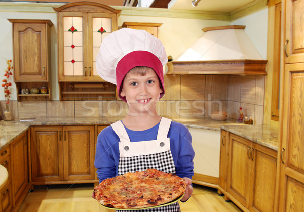 [[stock_photo]]: Garçon · chef · pizza · cuisine · enfant · drôle