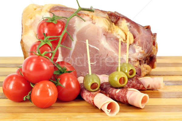 Foto stock: Fumado · presunto · salame · tomates · azeitonas · comida