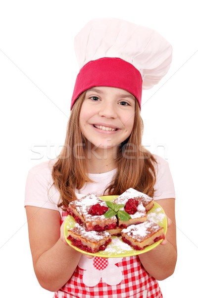 Feliz little girl cozinhar torta de cereja menina comida Foto stock © goce