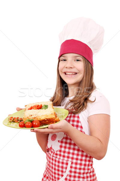 happy little girl cook with tasty Italian lazagne Stock photo © goce