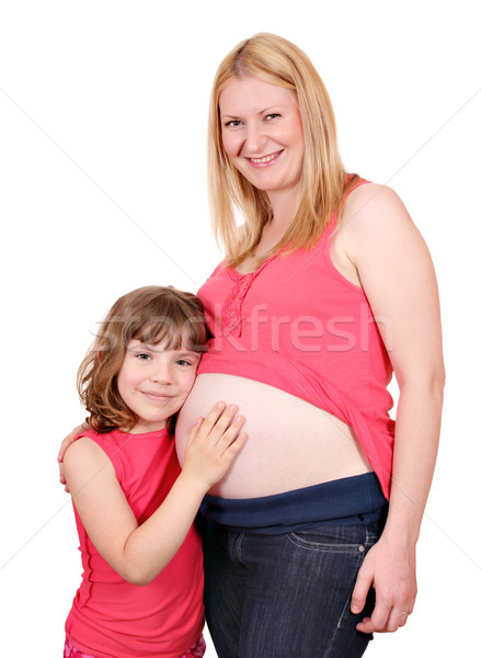 Fericit fiica gravidă mamă copil frumuseţe Imagine de stoc © goce