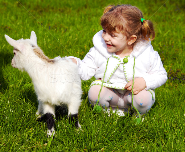 Сток-фото: ребенка · мало · коза · саду · красоту · зеленый