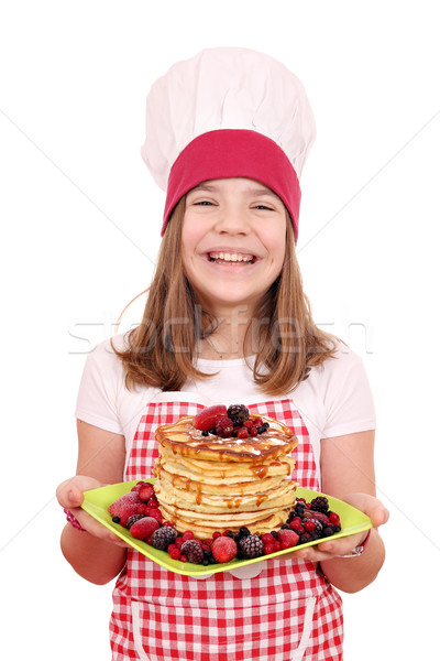 happy little girl cook with American pancakes Stock photo © goce