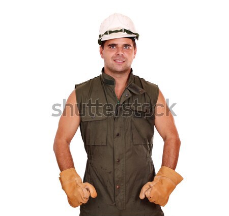 Olajmunkás munkás mosolyog sisak mérnök férfi Stock fotó © goce