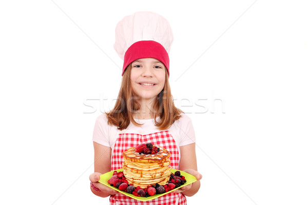 Zdjęcia stock: Szczęśliwy · dziewczynka · gotować · naleśniki · dziewczyna · uśmiech