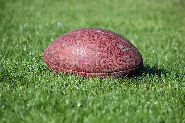 Stock photo: old American football ball on green grass