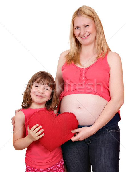 Fiica gravidă mamă mare roşu inimă Imagine de stoc © goce