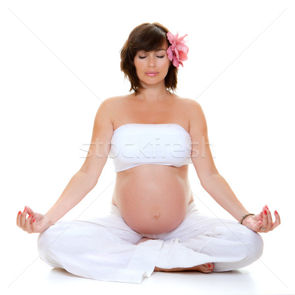 Imagine de stoc: Gravidă · yoga · femeie · relaxare · meditativ · femei