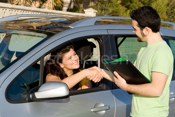 ストックフォト: 運転 · 試験 · 買い · 新しい車 · 女性 · 手