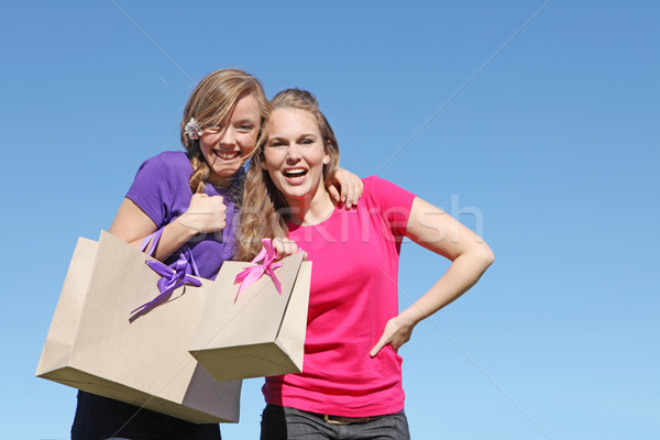 girl teenagers shopping with bag from recycled paper Stock photo © godfer