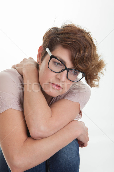 Endişeli yalnız bunalımlı kadın üzücü Stok fotoğraf © godfer