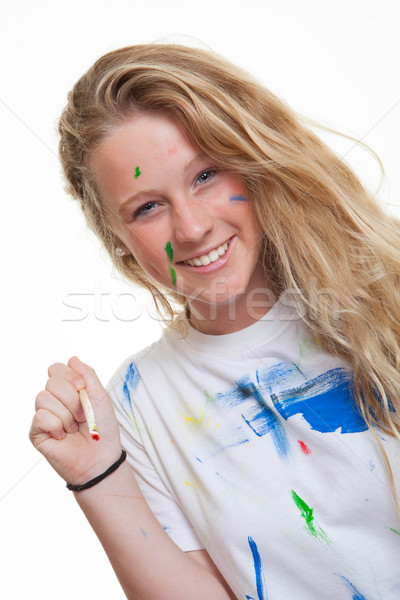 Heureux salissant fille peinture sourire enfants [[stock_photo]] © godfer