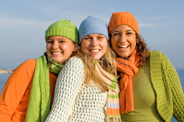 Stock foto: Glücklich · Gruppe · Mädchen · perfekt · gerade