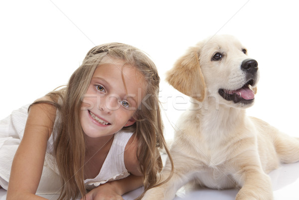 ストックフォト: 幸せ · 子供 · ペット · 子犬 · 犬