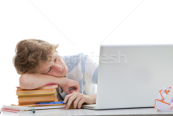 Estudante exame estresse exaustão livros escolas Foto stock © godfer