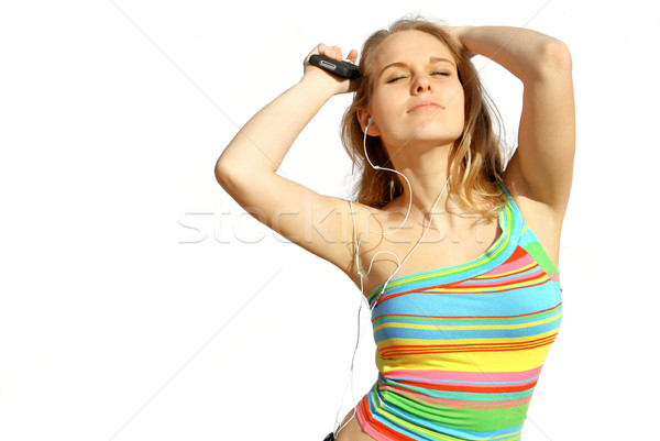 Stockfoto: Teen · luisteren · naar · muziek · dansen · muziek · meisje · hoofdtelefoon