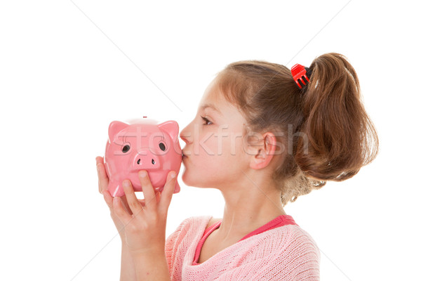 Kind Sparschwein Einsparungen Mädchen Lächeln Kinder Stock foto © godfer