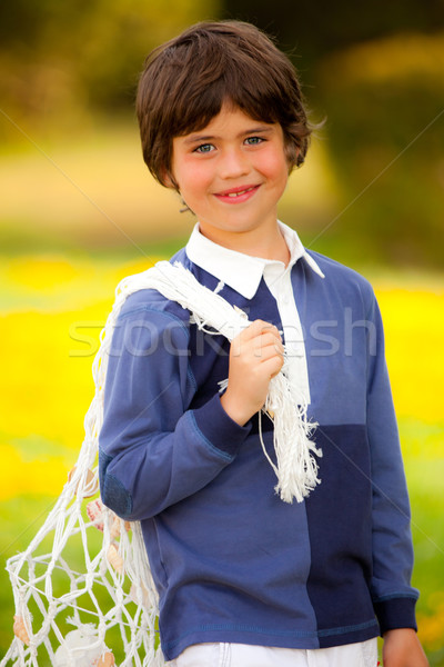 Gelukkig glimlachend jongen zak klaar Stockfoto © godfer